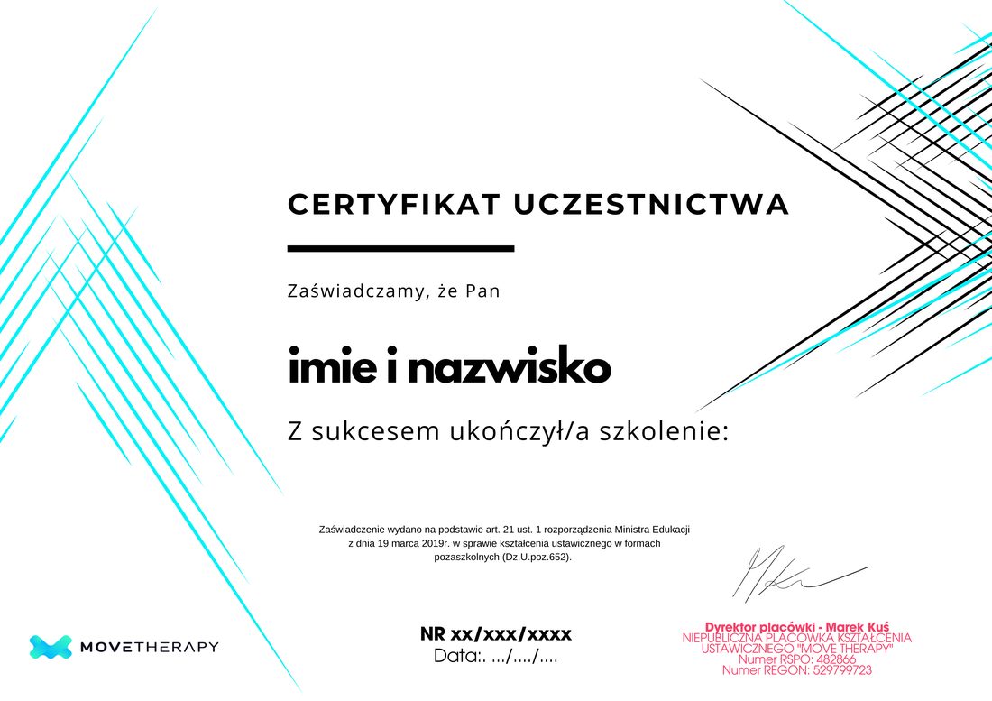 Wzór certyfikatu uczestnictwa Move Therapy